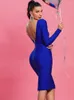 Casual Dresses Long Sleeve Bandage Dress Women Blue Party Bodycon Elegant Sexy Backless Evening Birthday Club Outfit 2023 Arrival