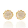 Pendientes de aro Vintage flor Color dorado pavimentado con circonita cúbica austriaca para joyería para fiesta y boda pendiente