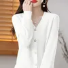 Malhas femininas camisetas cashmere cardigan Fallwinter Sweater Women Vneck Pure Color Casual Longsleeved solto 230311