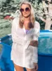 Women's Swimwear Beach Blouse Bikini Sun Protection White Tunic Cover-ups Sexy Summer Wear Swim Suit Cover Up Causal Women Tops Y230311