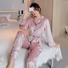 Frauen Nachtwäsche Taste-unten Schlaf Set Weibliche Pyjamas Anzug Velours Nachtwäsche Casual Frühling Pyjamas Pour Femme Revers Lounge Tragen