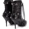 stivali con tacco alto a punta neri Decorazione con fibbia in metallo scarpe da donna nappa da motociclista Scarpe con zip in pelle designer di lusso moda stivale nudo35-41