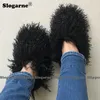 Women's Autumn Winter 92B84 Plus Size Woman Furry Faux Slippers Plush Warm Home Cotton Shoes Indoor Fur Slides 230311 h