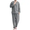 Men's Sleepwear Men's Home Pajamas Long Sleeve T-Shirt Pajamas Set Autumn Fashion Daily High Quality Pure Color Long Pants Pajama 2 Piece Set 230311