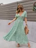 Повседневные платья летние платье Boho Женщины v Neck Floral Print Maxi платье повседневное рукав с фонариком