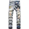 Jeansy tył amris męskie jeansy męskie skinny jeansy ze średnim stanem European Biker Slim Fit Motocyklowe paski Modne markowe jeansy jeansy męskie męskie spodnie Jeans