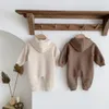 Rompers Winter Warm born Baby Clothes Boys Cotton Babies Romper Cartoon Bear Long Sleeve Hooded Girl Bodysuit for 0-24M Clothing 230311