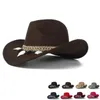 Wide Brim Hats Femmes Laine creux Holon Western Cowboy Hat Lady Tasseloutblack Cowgirl Sombrero Hombre Jazz Cap
