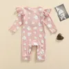 Rompers Citgeett Autumn Infant Baby Girls Casual Long Sleeve Jumpsuit Printing Button Romper Spring Clothes 230311