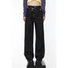 Dżinsy damskie czarne kobiety dżinsy łączące wysoką talię vintage amerykański mody w stylu mody szeroką nogę dżinsową dżinsową spodni w lupgy spodnie 230311