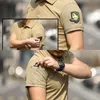 Men's Polos Tshirt Tactical Short Sleeve Fans Tees Tunic Outdoor Quick Dry Summer Men Loose Movement Tie Button Sark 230311