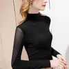 Women's T Shirts Temperament Half Turtleneck Bottoming Shirt Autumn And Winter Long-sleeved Mesh With Black TopWomen's