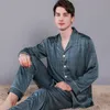 Men's Sleepwear Brand ice Silk Men Pajamas High Quality Long-Sleeved 2 Pieces Pajama Pants Sets Male Satin Silk Pyjama Homme 230311