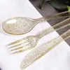 Dijkarts sets gouden plastic zilverware- wegwerp glitter bestek met flatware bevat 75pcs-25 vorken 25 lepels messen