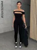 Womens Jumpsuits Rompers BOOFEENAA Black Bodycon Jumpsuit Hollow Cut Out Off Shoulder Sporty Sexy Outfit Summer Clothes for Women C85BH21 230310