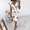 カジュアルドレスエレガントな女性ドレス夏のファッションrufflフォールド女性のためのフラワープリントドレス