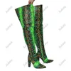 Sukeia High Quality Women Winter Thigh Boots Snake Chunky Heels Pointed Toe Pretty Green Club Shoes Ladies US Size 5-15