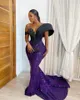 Des robes de fête sur l'épaule du soir violet long 2023 sirène paille-berlies Aso Ebi Style Black Femmes Africain Formal Prom Robes 230310