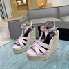 Classic Cross Cow Lacquer Leather Sandals Sexy Shoes Wedge Heel Thick Water Meter Sandals 12.5cm High Heel Factory Shoes 35-42 Women's Wedding Party Shoes