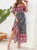 Vestidos casuais boho estampa floral vestido longo feminino feminino praia praia de vestido curto de manga curta vestido plissado plissado bohemian vestidos casuais g230311