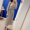 فساتين الحفلات النساء عالي الجودة Viscose v العنق الأزهار المطبوعة Midi Long Dress مع علاقات الخصر الإغلاق نصف التون