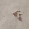 Boucles d'oreilles à tige en acier inoxydable pour femmes, paille naturelle, pierre de cristal rose, couleur or, strass perlés, Design de mariage