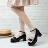 فستان أحذية Ippeum Summer 2023 Ladies Heels Platform Cute Bow Lace Princess Mary Jane Lolita Party High Heel Buckle Women Pumps Girls