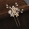 Hårklämmor Barrettes Romantiska guld Silver Color Bridal Forks Flower Pearl Hairpins Handgjorda bröllop Engagemang Tillbehör