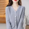 Malhas femininas camisetas cashmere cardigan Fallwinter Sweater Women Vneck Pure Color Casual Longsleeved solto 230311
