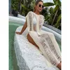 Costumi da bagno da donna Donna Bikini nero bianco Cover Up Estate Sexy pizzo Kimono Boho Beach Abito lungo lungo Sheer Loose Kaftan Tunica Costume da bagno Y230311