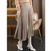 Skirts Pure Wool Skirt Autumn And Winter Long Ladies Cashmere Solid Color Knitted Fashion Elegant Pleated