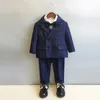 Suits Child Formal British Plaid Dress Suits Set Spring And Autumn Boys Birthday Party Wedding Piano Show Costume Kids Blazer Pants 230310