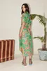Australian designer dress green floral print short sleeved midi shirt dress high quality