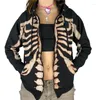 Kvinnorjackor Kvinnors tröja Hip Hop Street Harajuku Hooded Jacket Costume Halloween Skeleton Långärmad hoodie Zip Cardigan