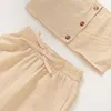 Ensembles de vêtements Pudcoco enfant en bas âge bébé fille vêtements couleur unie sans manches sangle culture bouton hauts pantalons longs 2 pièces tenues 1-6Y