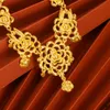 Роскошные женщины подвесной цепной ожерелье Свадебная невеста 18 тыс. Желто -золотое, заполненное традиционным цветочным элегантным украшениями