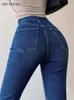 Women's Jeans Okuohao Skinny Bell Bottom Jeans High Waist Stretch Straight Slim Fit Flared Denim Pants Fashion Casual Wash Black Y2k Trousers 230311