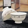 Bowls 4.5 Inch Superior Bone China Soup Ceramic Children Bowl Chinese Style High Foot Porcelain Golden Band