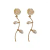 Boucles d'oreilles pendantes coréenne Imitation perle fleur clou pour femmes fille Vintage élégant mode bijoux accessoires cadeaux en gros