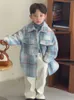 Tench coats Winter Kids Trench Jackets Plaid Woolen Knitted Outerwear Boys Thick Warm Quilted Wind Coats 230311