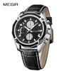 Wristwatches Fashion Men's Wristwatch Genuine Leather Strap Quartz Male Watch 3ATM Waterproof Analog Watches With Calendar And Sub-dial