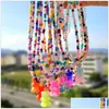 Jewelry Bohemian Colorf Round Bead Necklace For Women Cute Gradient Rainbow Resin Bear Pendant Fashion Girl Gifts Drop Delivery Wedd Dhajg