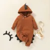 Rompers Zafille 100％コットン生まれベビー服ソリッドフード付きジッパージャンプスーツロンパー幼児生まれた少年漫画恐竜コスチューム230311