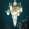 الثريات Nordic French Crystal LED Copper Retro Loft Lights Light