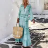 Abiti casual Donna Abito da sera lungo con stampa geometrica vintage Elegante manica svasata Spiaggia 2023 Sexy scollo a V primavera estate Maxi