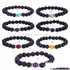 Biżuteria 8 mm naturalne lawowe rockowe bransoletki olejki eteryczne dyfuzor kamień 7 Chakra Charm Wrap Bolek for Women Men DIY Aromatherap Dhkcn