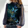 Blouses voor dames elegante bloemenprint blouse dames mode ronde nek shirt tops bloem kanten mouw lange tee chemise femme