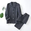 Men's Sleepwear Men's Vertical Striped Gauze Pajama Set Loose Comfortable Men Nightwear Long-sleeved Trouser Suit Elastic Waist Home Clothes 230311