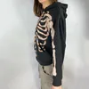 Kvinnorjackor Kvinnors tröja Hip Hop Street Harajuku Hooded Jacket Costume Halloween Skeleton Långärmad hoodie Zip Cardigan