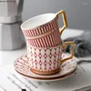 Tazze Piattini Tazza da caffè in stile europeo e set di piattini Ceramica Gold Bone China Semplice tè pomeridiano Alette nere